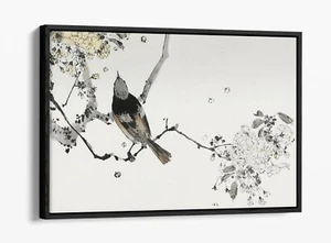 WATANABE SEITEI, PERCHED JAPANESE SWALLOW -FLOAT EFFECT CANVAS WALL ART PRINT - Picture 1 of 12