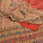 Sanskriti Vintage Sarees Red Hand Bead Kantha Pure Crepe Silk Sari Craft Fabric
