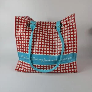 Christian Tote Bag Red White Polka Dot Filled My Heart Greater Joy Psalm Bible - Picture 1 of 11