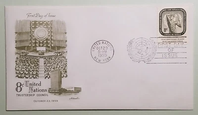 Consejo de Administración Fiduciaria de las Naciones Unidas 8 centavos Artmaster Primer Día Cubierta Foto 1 de 2