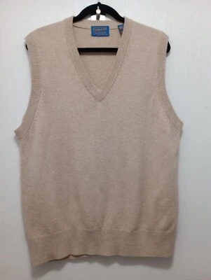 Pendleton 100% Virgin Lambswool Sweater Vest  Mens Medium V-neck Color Beige  - Image 1 of 4