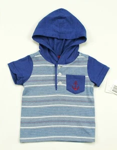 KIDS QUARTIER GENERALE NEONATI RAGAZZI ANCORAGGIO BLU A RIGHE CON CAPPUCCIO TOP 3-6M - Foto 1 di 2