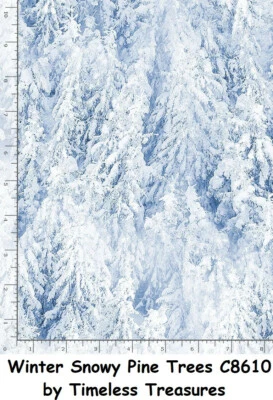 Snowy Winter Snow Trees 41x44 Cotton Quilt Fabric Timeless Treasure 8610 - Image 1 of 4
