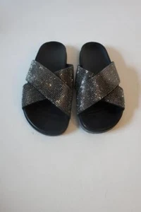 Womens Inuovo Black Bedazzled Flat Sandal Slides 38 US/8 * - Picture 1 of 7
