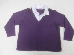 East 5th Shirt Womens 3X Purple Long Sleeve Striped 1/4 Button Up Collar - Picture 1 of 9