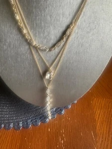 Collar largo de tres capas Nine West, tono dorado, imitación cristal. ¡NUEVO CON ETIQUETAS! - Imagen 1 de 8
