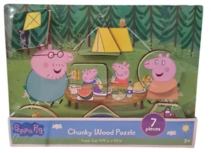Peppa Pig CAMPING Chunky Wood Puzzle 7pcs - Teaches Shapes + Fine Motor Skills - Picture 1 of 8