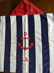 Pottery Barn Kids Hooded Beach Towel, 100% Cotton 23"x34", Anchor, Monogram Lili - Picture 1 of 4