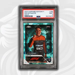 PSA9 /99 Oscar Piastri #195 - Aqua - Sapphire 2023 Topps Chrome F1 - Rookie Card - Picture 1 of 5