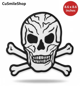 Totenkopf und gekreuzte Knochen Jolly Roger bestickt Patch groß 8,6 Zoll für Jacke - Bild 1 von 8