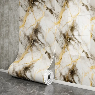 Marble Peel and Stick Backsplash Wall Panels, Gold Wire Vinyl Flooring Roll - Image 1 of 4