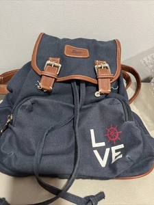 GH Bass Canvas Rucksack Tasche blau mit Lederriemen LOVE - Bild 1 von 9