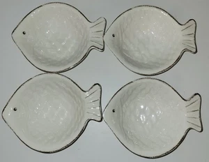 4pk Sigrid Olsen Fish Shaped Appetizer Dessert Bowls Set Melamine Ivory 7” X 5” - Picture 1 of 15