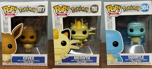 Funko Pop! Pokemon Squirtle #504, Meowth #780 e Eevee #577 - Foto 1 di 20