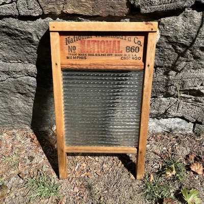 Tablero de lavado de vidrio vintage/antiguo National Washboard Co Estados Unidos Chicago 1900-1949 Foto 1 de 4