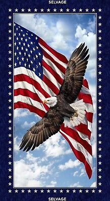 TIMELESS TREASURES FABRIC 23" Fabric Panel - Timeless Treasures Land of Free Patriotic Eagle Flag Blue