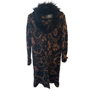 Anthropologie Jacquard Cardigan Pullover Mantel lang vorne offen kleiner Pelzkragen - Bild 1 von 11