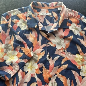 Tommy Bahama blau orange Blumen Seide Kurzarm Knopfleiste Hemd Herren L - Bild 1 von 7