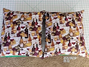 Wein Motiv Kissenbezüge für 18" Kissen, S/2, gesteppte braune Rückseite, Handarbeit - Bild 1 von 23