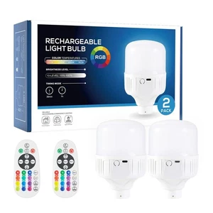 Rechargeable LED Bulbs Set of Two with Remote, 12 RGB Colors & 3 Light Modes,... - Picture 1 of 8