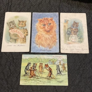 x4 antike Louis Wain Postkarten datiert 1904-06-07 ~ seltener Satz - Bild 1 von 15
