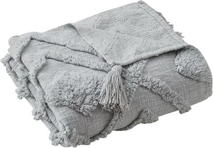 100% Baumwolle grau getuftet Überwurf - weiche, handgewebte & Boho Style Decke - Bild 1 von 4