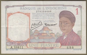 1949 French Indochina/Vietnam 1 Piastre EF Bank Note P# 54d1. - Picture 1 of 2