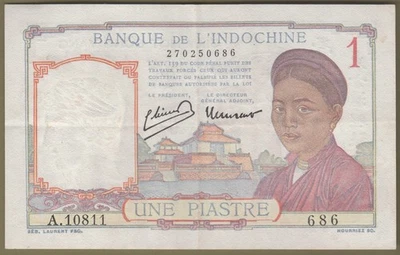 1949 French Indochina/Vietnam 1 Piastre EF Bank Note P# 54d1. - Image 1 of 2