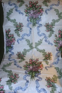1987 Cyrus Clark Yardley Stoffrest 54" x 65" rosa polierte Baumwolle Blumenmuster - Bild 1 von 3