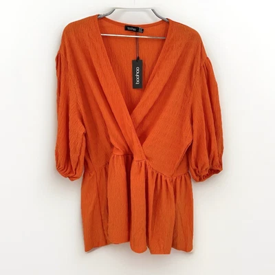 Boohoo Women's Orange Surplice Neckline Blouse Plus Size 22 Short Sleeve NWT - Image 1 of 4