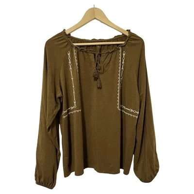 Garnet Hill Embroidered Peasant Tassel Top Size M Prairie Cottage Folklore - Image 1 of 4