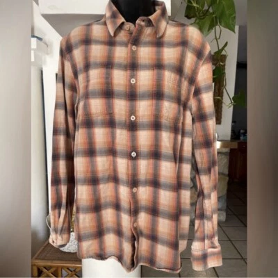 Threads 4 thought men’s plaid beige gray orange button up shirt size M - Image 1 of 4