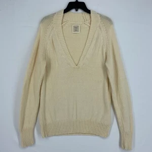 Old Navy Womens XL Pullover Sweater Cream Deep V-Neck Long Sleeve Cotton Acrylic - Picture 1 of 9