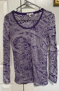 Aeropostal T Shirt Women M Purple Burnout Paisley Sheer Skater Y2K Gauzy - Picture 1 of 9