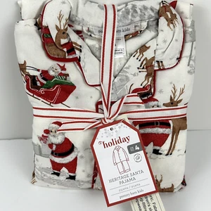 Pottery Barn Kids Holiday HERITAGE WHITE SANTA Sz 4 Flannel Pajama 2 Piece NEW - Picture 1 of 7
