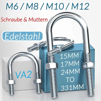GOOBETTER U-Bügel Schraube & Muttern Edelstahl 2A Rundstahlbügel Rohrschelle M6 M8 M10 M12