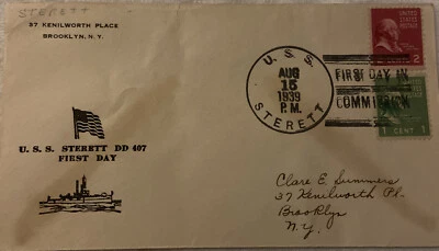 USS Sterett DD 407 First Day (Aug 15, 1939) FDC Brooklyn. NY - Image 1 of 4