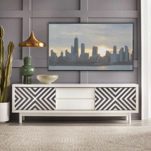 Mid Century Modern TV Stand Entertainment Center Console Media Cabinet White 71" - Picture 1 of 4
