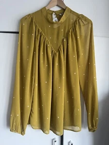 Womens Next Blouse size 10 NWT mustard polka dots floaty chiffon lined pretty - Picture 1 of 9