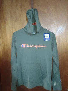 Boys Champion Long Sleeve Hooded T-Shirt Youth Large Olive Green NEW - Picture 1 of 7