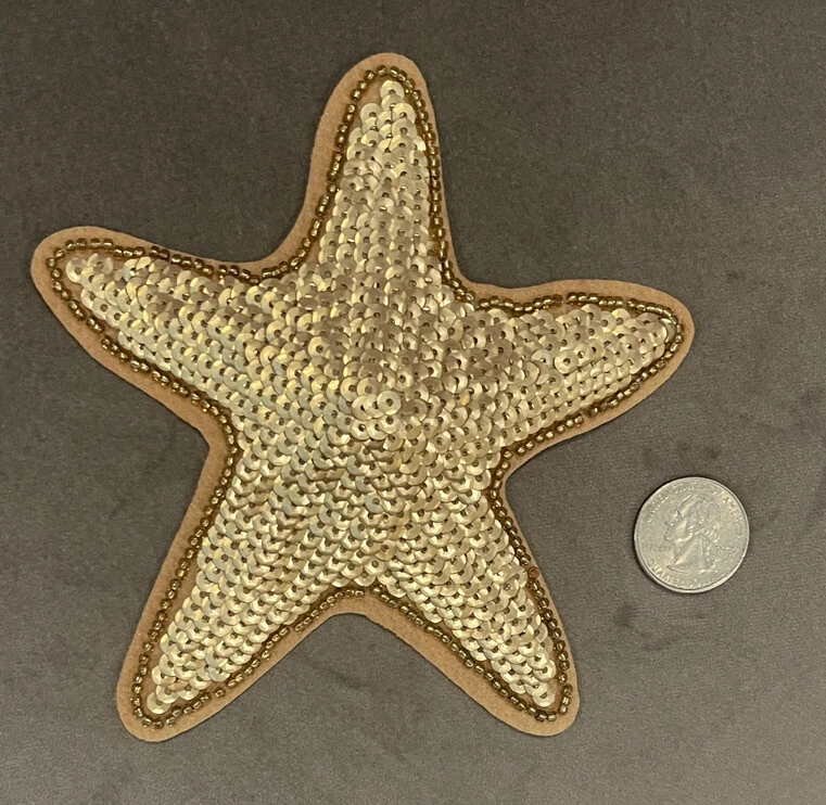 Starfish or Star Appliqué Sequin Patch Sew On Gold New - Image 1 of 1