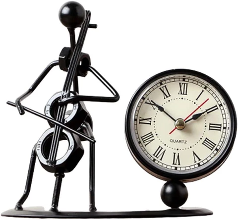 Elegant Table Desk Clock Classic Playing Cello Design Analog Clock for Your Room Cover