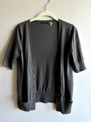 Elie Tahari 女式美利奴羊毛短袖带口袋开衫美国尺寸 S — 第 1/4 张图片