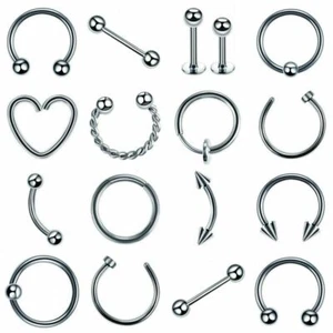 NASENPIERCING PIERCING EDELSTAHL NASENRING SEPTUM BCR HUFEISEN STAB LABRET RING - Bild 1 von 12