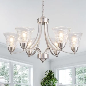 Moderner gebürstetes Nickel Bauernhaus Kronleuchter 6 Lichter Silber Kronleuchter für Din... - Bild 1 von 9