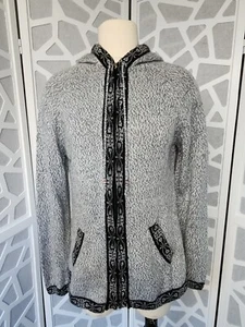 Alpaka Pullover Jacke mit Reißverschluss und Kapuze. Grau und Schwarz. Damen groß. - Bild 1 von 7