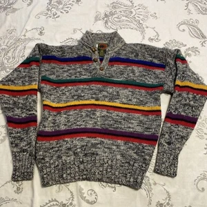 Vintage Boston Traders Knit Wool Sweater Large Multicolor Crewneck Pattern 90s - Picture 1 of 8