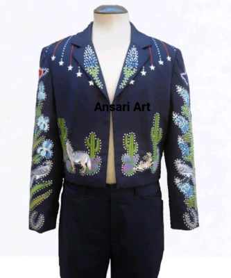 Navy Blue 2Pc Customized Vintage Country Western Suit Cowboy Cactus Vine outfits - Image 1 of 4