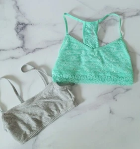 Girls Youth Bundle Of 2 Bralettes Mint Green Lace Grey Hanes Excellent Condition - Picture 1 of 10