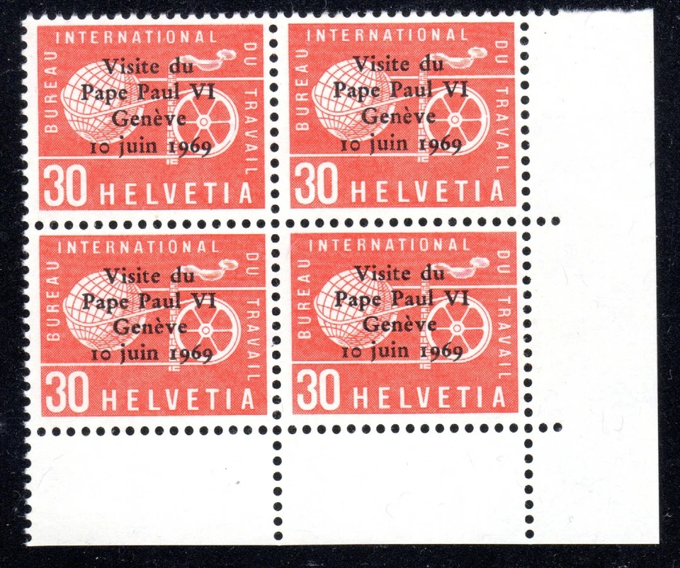 1969 Switzerland SC# 30103 - Visit of Pope Paul VI - LR Corner Block - M-NH - Image 1 of 1